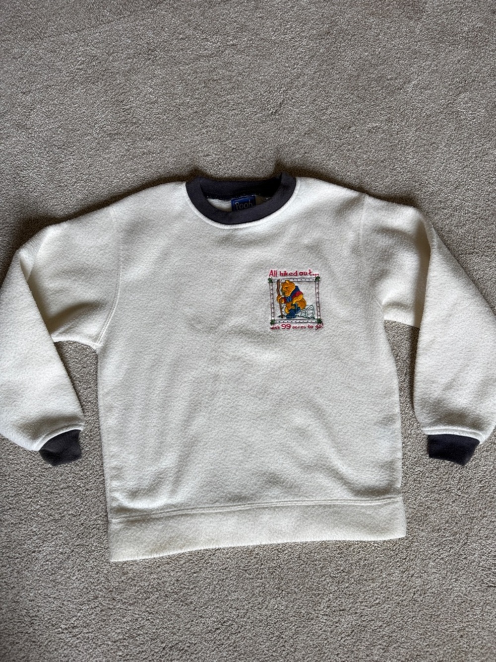 Women’s Disney Pooh Cream Crewneck Sweater with Dark Trim, Vintage